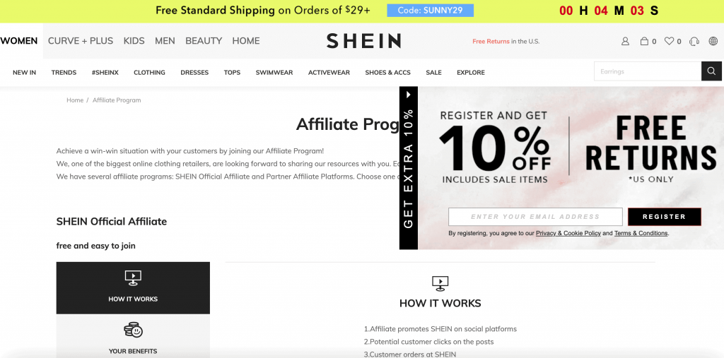 shein affiliate program sign up